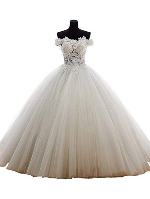 Melisa Strapless A-Line Off The Shoulder Princess Lace Tulle Bridal Ball Gowns Long Wedding Dress for Women