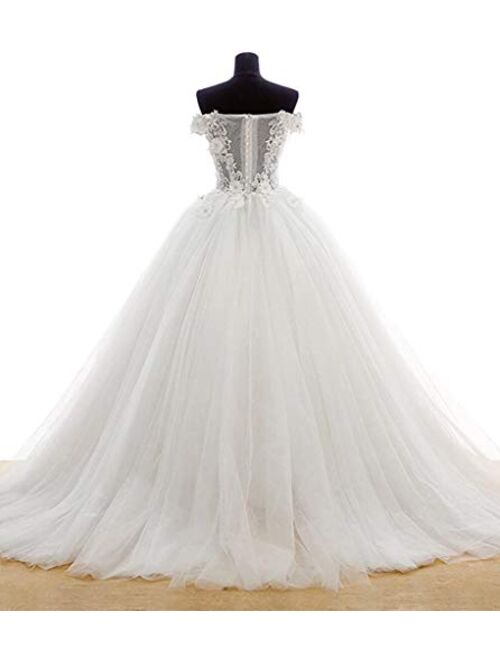 Melisa Strapless A-Line Off The Shoulder Princess Lace Tulle Bridal Ball Gowns Long Wedding Dress for Women