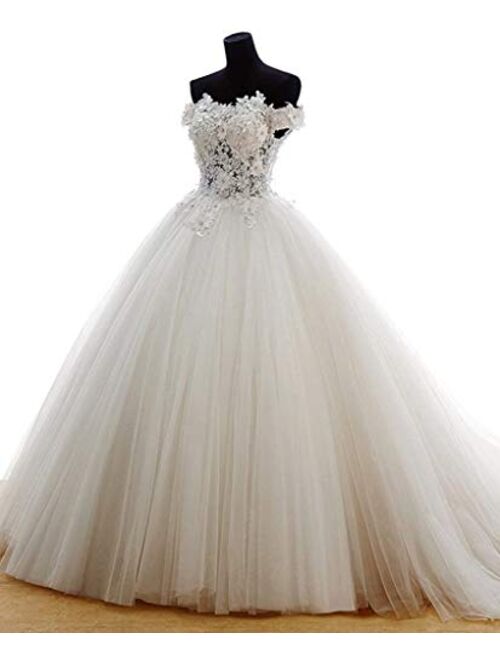 Melisa Strapless A-Line Off The Shoulder Princess Lace Tulle Bridal Ball Gowns Long Wedding Dress for Women