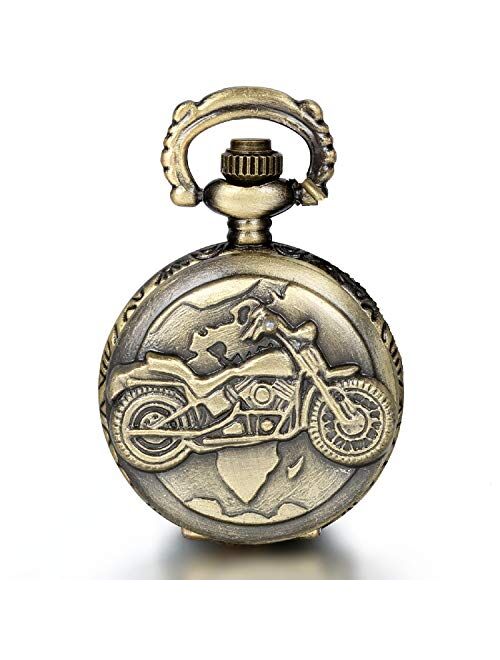 Jewelrywe Bronze Biker Motorcycle Pocket Watch Motorbike Motor Pocket Watch Necklace Pendant for Men Women for Mothers Day