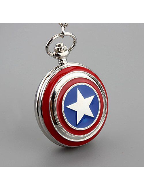 Mens Five-Pointed Star America Pocket Watch Quartz Movement Steampunk Fob Watches for Man Gifts