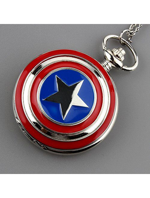 Mens Five-Pointed Star America Pocket Watch Quartz Movement Steampunk Fob Watches for Man Gifts