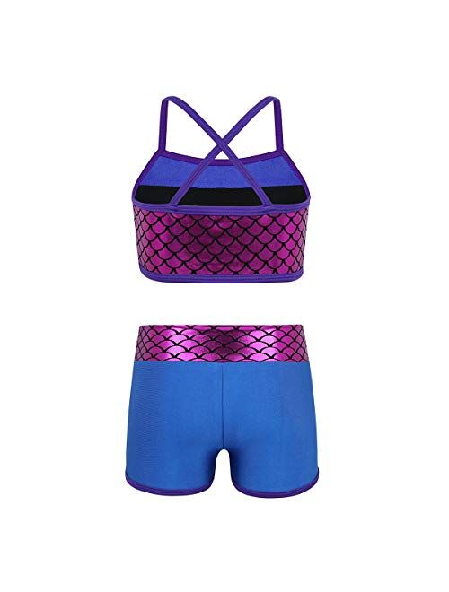 dPois Kids Girls' Polka Dots Strappy Top Bra with Shorts Set for Sports Workout Gymnastics Leotard Dancing