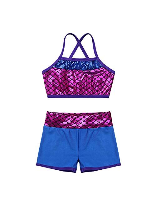 dPois Kids Girls' Polka Dots Strappy Top Bra with Shorts Set for Sports Workout Gymnastics Leotard Dancing