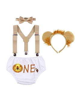 ODASDO Baby Boy 1st / 2nd Birthday Cake Smash Outfit Suspender + Bow Tie + Pants + Headband 4pcs Set Photo Props