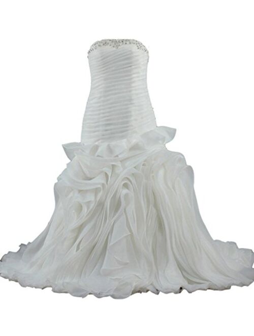 ANTS Women's Organza Strapless Turmpet Ruffles Wedding Dresses for Bride