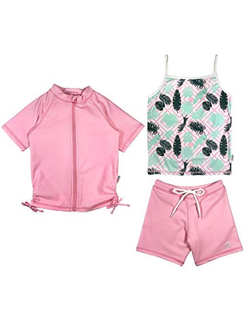 SwimZip Girls Short Sleeve Rash Guard Swim Shorts Set with UPF 50+