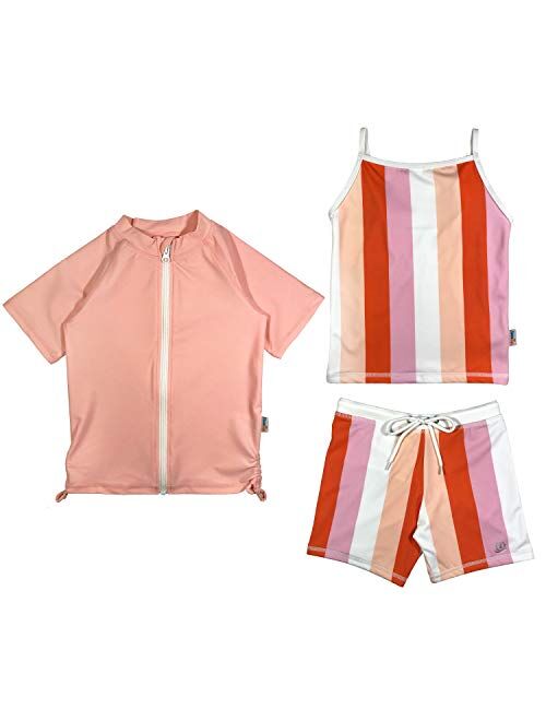 SwimZip Girls Short Sleeve Rash Guard Swim Shorts Set with UPF 50+