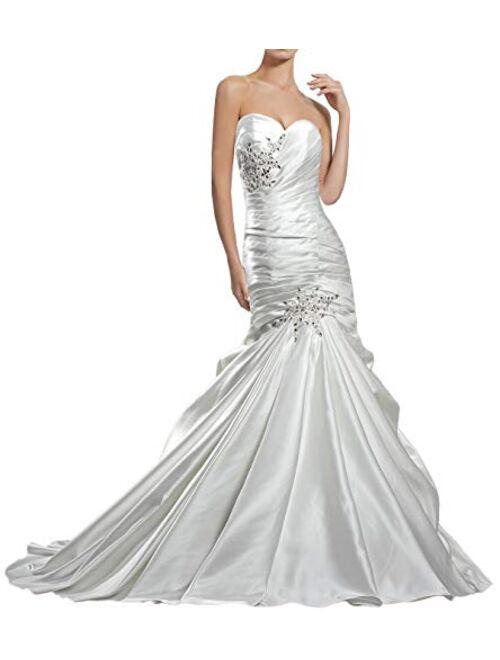 ANTS Women's Elegant Mermaid Satin Sweetheart Long Wedding Dresses