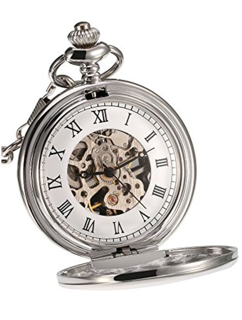 Mudder Classic Smooth Surface Mechanical Pocket Watch with Chain Xmas Birthday Wedding Father Day Gift