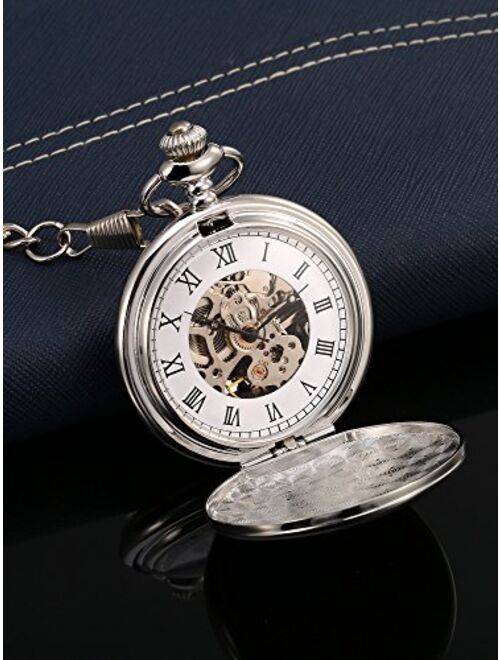 Mudder Classic Smooth Surface Mechanical Pocket Watch with Chain Xmas Birthday Wedding Father Day Gift