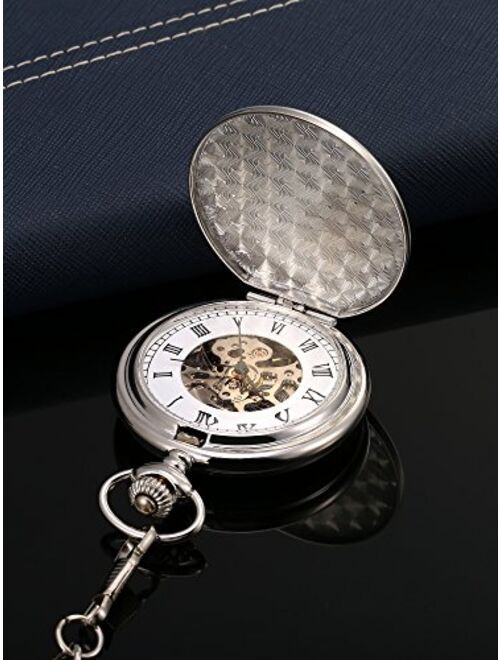 Mudder Classic Smooth Surface Mechanical Pocket Watch with Chain Xmas Birthday Wedding Father Day Gift