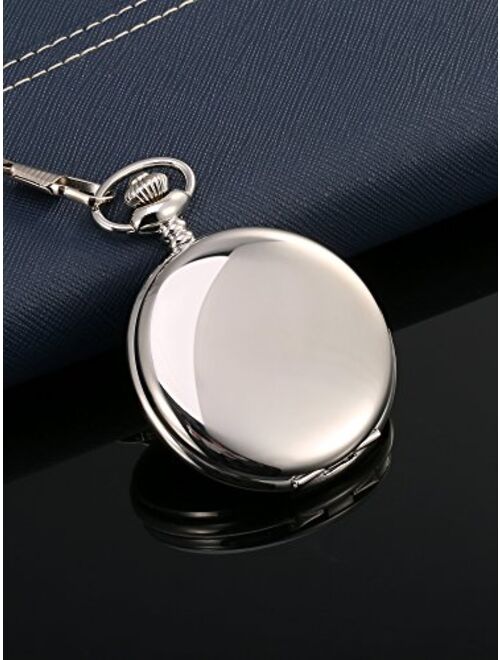 Mudder Classic Smooth Surface Mechanical Pocket Watch with Chain Xmas Birthday Wedding Father Day Gift