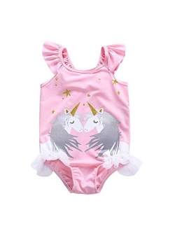 Baby Toddler Girls One Piece Unicorn Swimsuit Beach Bathing Suit Halter Strap Swimwear for Girls