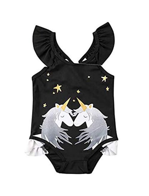 Baby Toddler Girls One Piece Unicorn Swimsuit Beach Bathing Suit Halter Strap Swimwear for Girls