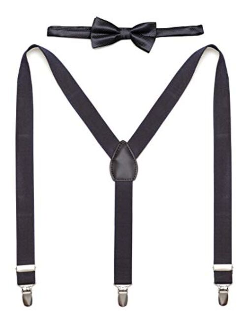 Kid n' Me Kids Adjustable Elastic Suspenders And Bow Tie Gift Set Solid Color Perfect for Babies, Toddlers, Boys and Girls