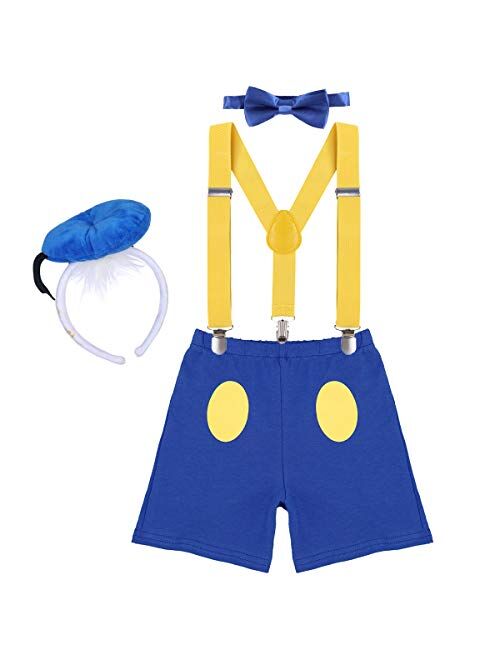 Baby Boys 1st Birthday Cake Smash Outfit Adjustable Y Back Clip Suspenders Bowtie set Bloomers with Mouse Ears Headband