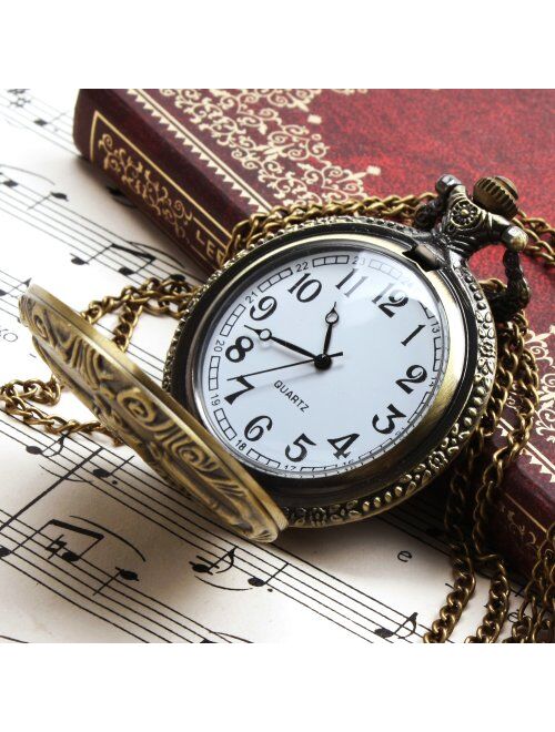 Alienwolf Pocket Watch Steampunk Pocket Watch with Cool Chain for Men Women