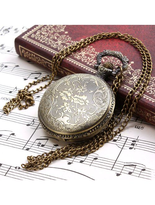 Alienwolf Pocket Watch Steampunk Pocket Watch with Cool Chain for Men Women