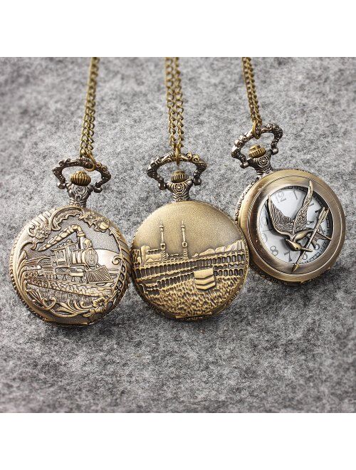 Alienwolf Pocket Watch Steampunk Pocket Watch with Cool Chain for Men Women