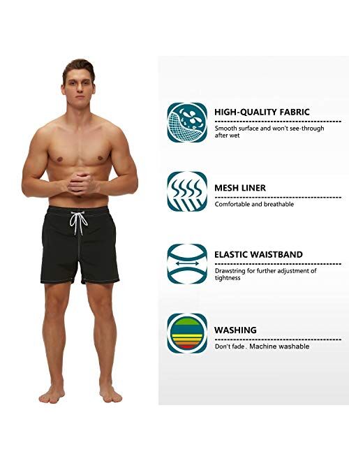 Tyhengta Men's Swim Trunks Quick Dry Beach Shorts with Mesh Lining