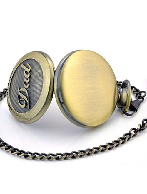 SwitchMe Retro Quartz Pocket Watch Japan Movement with Belt Clip Chain for Dad