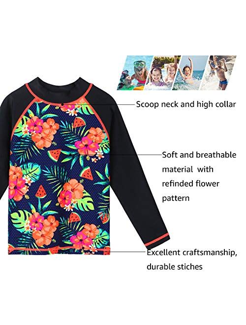 Girls Rash Guard Long Sleeve Swimsuit Two Piece UPF 50+ Sun Protective Beach Swimwear