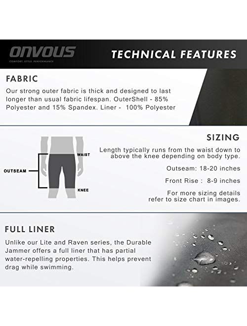 Onvous Men's Durable Training Jammer | Practice Swimsuit with Full Inside Liner | Comfortable & Reliable | Sizes 28-38