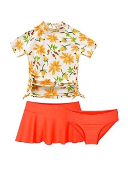 Cadocado Girls Chic 3 Pieces Rash Guard Swimwear UPF 50+ Floral Short Sleeve Swim Set