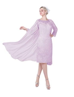 Newdeve Lace Mother of The Bride Dresses Tea Length Sheath 3/4 Sleeves with Chiffon Jacket