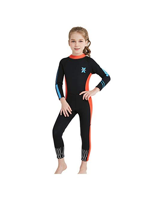 JELEUON Little Kids Girls Boys UV Protection Swimsuits 2.5mm Neoprene Keep Warm Wetsuit Long Sleeves Diving Suits