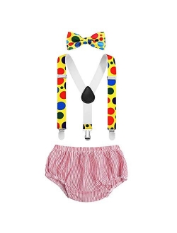 Baby Boys 1st 2nd Birthday Cake Smash Clothes Diaper Bow Tie Suspender 3PCS Outfit Set for Photography Party