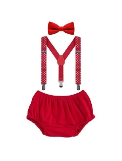 Baby Boys 1st 2nd Birthday Cake Smash Clothes Diaper Bow Tie Suspender 3PCS Outfit Set for Photography Party