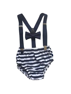 Baby Boys 1st 2nd Birthday Cake Smash Clothes Diaper Bow Tie Suspender 3PCS Outfit Set for Photography Party