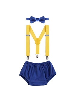 Baby Boys 1st 2nd Birthday Cake Smash Clothes Diaper Bow Tie Suspender 3PCS Outfit Set for Photography Party