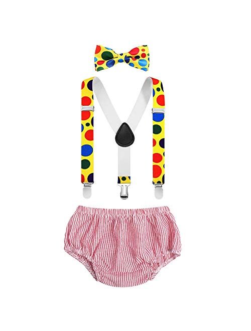 IBTOM CASTLE Baby Boys 1st 2nd Birthday Cake Smash Clothes Diaper Bow Tie Suspender 3PCS Outfit Set for Photography Party