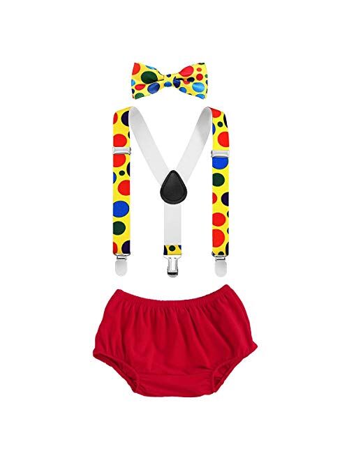 IBTOM CASTLE Baby Boys 1st 2nd Birthday Cake Smash Clothes Diaper Bow Tie Suspender 3PCS Outfit Set for Photography Party