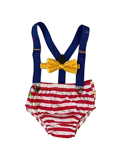 IBTOM CASTLE Baby Boys 1st 2nd Birthday Cake Smash Clothes Diaper Bow Tie Suspender 3PCS Outfit Set for Photography Party