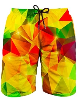 Asylvain Men's Swim Trunks Bathing Shorts with 3D Print Deisgn Quick Dry Boards with Mesh Lining About Knee