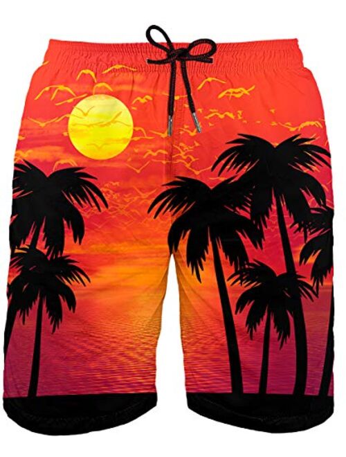 Asylvain Men's Swim Trunks Bathing Shorts with 3D Print Deisgn Quick Dry Boards with Mesh Lining About Knee