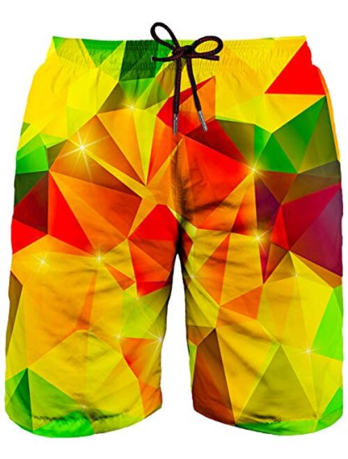 Asylvain Men's Swim Trunks Bathing Shorts with 3D Print Deisgn Quick Dry Boards with Mesh Lining About Knee