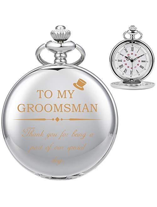 ManChDa Mens Womens Quartz Personalized Pocket Watch Engraved Engraving Customized with Chain Gift Box Wedding Gift for Groomsman Bestman Husband Dad Love