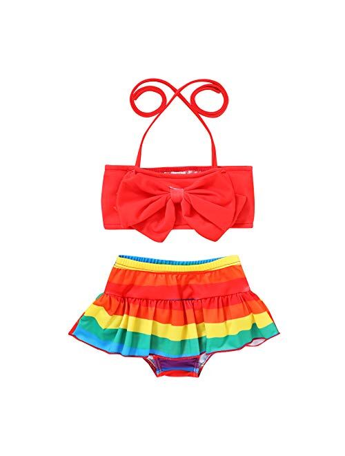 JEELLIGULAR Toddler Baby Girl Swimwear Bowknot Stripe Swimsuit Bathing Suit 2Pcs Bikini Set Outfits Summer