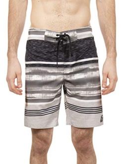 LAGUNA Mens Hibiscus Print Stretchable Camo Elastic Boardshort Swim Trunks