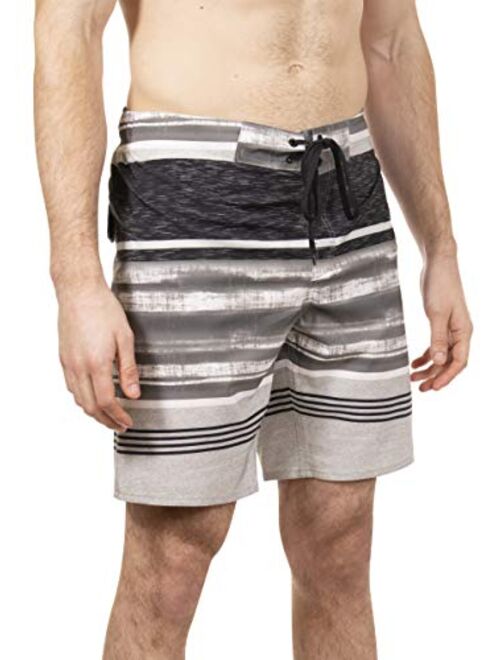 LAGUNA Mens Hibiscus Print Stretchable Camo Elastic Boardshort Swim Trunks