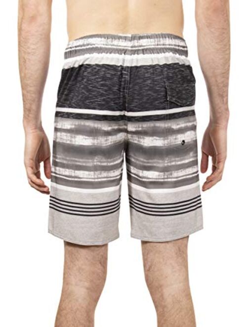 LAGUNA Mens Hibiscus Print Stretchable Camo Elastic Boardshort Swim Trunks