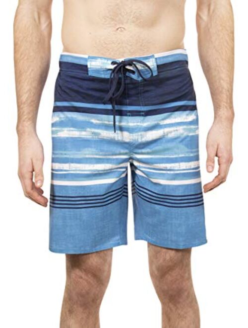 LAGUNA Mens Hibiscus Print Stretchable Camo Elastic Boardshort Swim Trunks