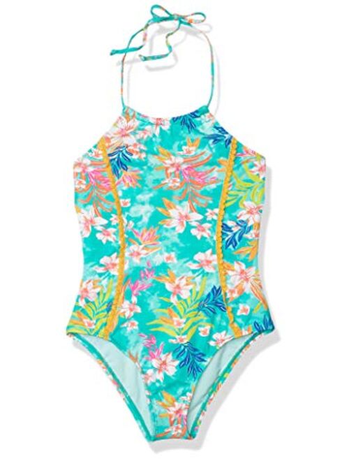 Hobie Girls' High Neck Halter One Piece Swimsuit