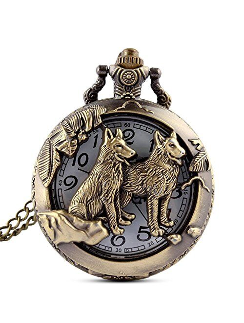 GORBEN Pocket Watch Retro Antique Animals Steampunk Pocket Quartz Movement Watches Box Gifts