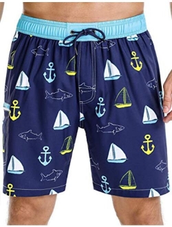 Unitop Men's Swim Trunks Classical Volley Board Shorts Colorful Pattern with Mesh Lining